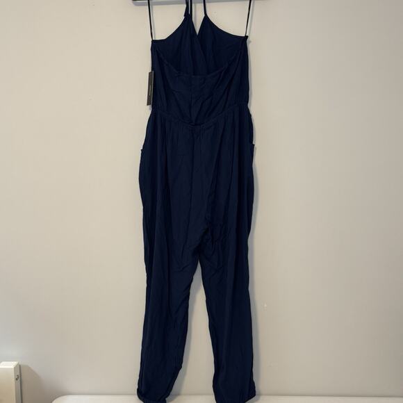Lulu's Learning to Fly Halter Jumpsuit Womens Large Cinched Waist Backless Blue - Picture 3 of 16